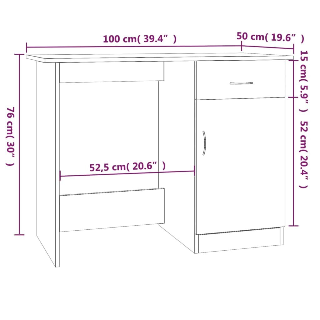 vidaXL kirjutuslaud, suitsutatud tamm, 100 x 50 x 76 cm, tehispuit hind ja info | Arvutilauad, kirjutuslauad | kaup24.ee