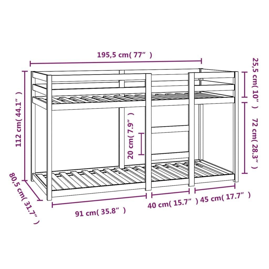 vidaXL narivoodi, Valge 75x190 cm, männipuit цена и информация | Lastevoodid | kaup24.ee