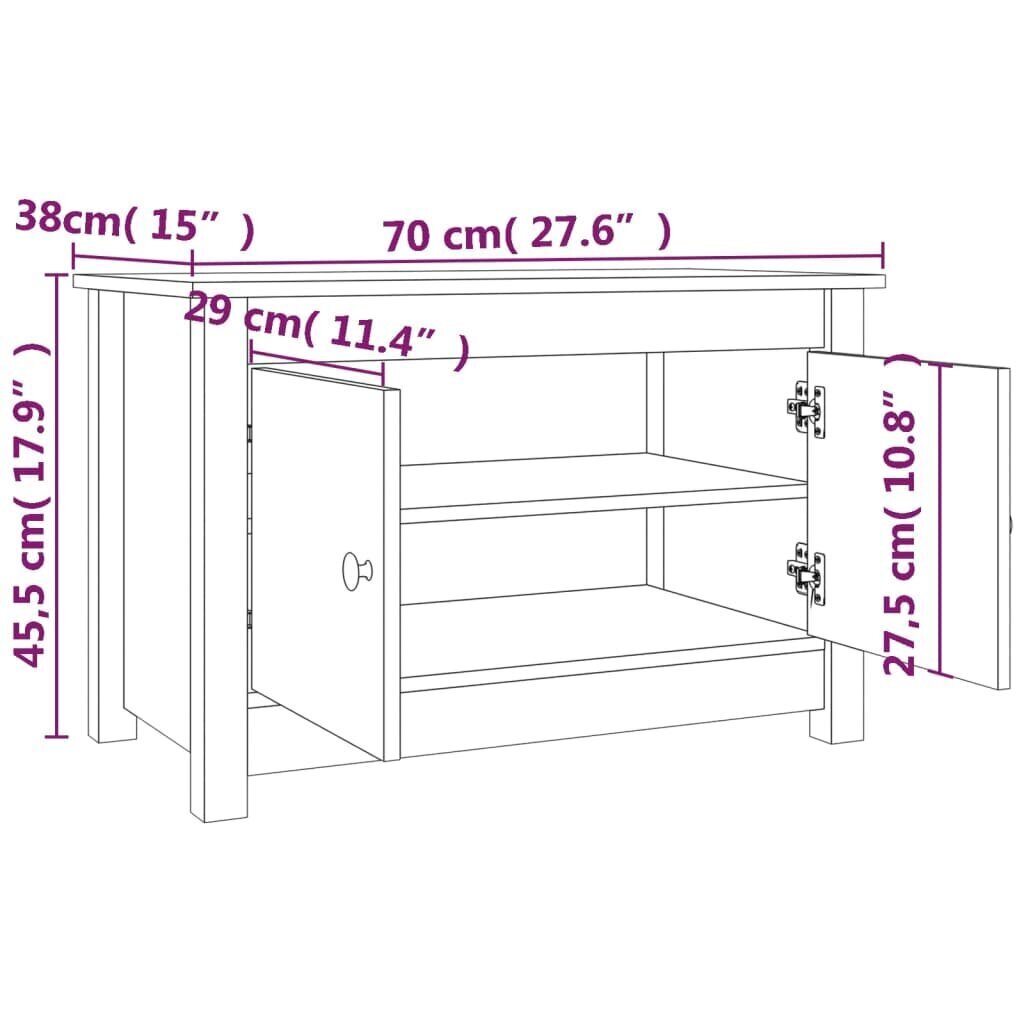 vidaXL kingakapp, hall, 70 x 38 x 45,5 cm, männipuit цена и информация | Jalatsikapid, jalatsiriiulid | kaup24.ee