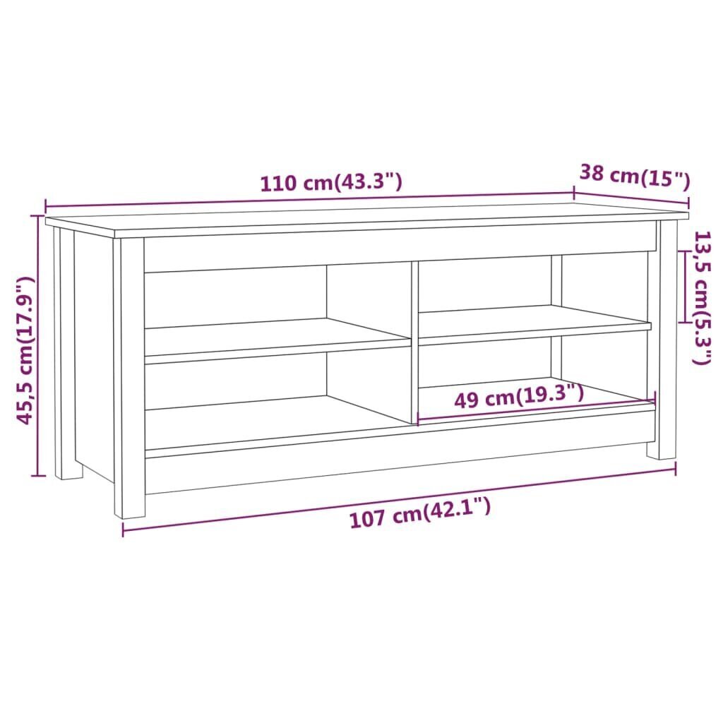 vidaXL jalatsipink, 110 x 38 x 45,5 cm, männipuit hind ja info | Jalatsikapid, jalatsiriiulid | kaup24.ee