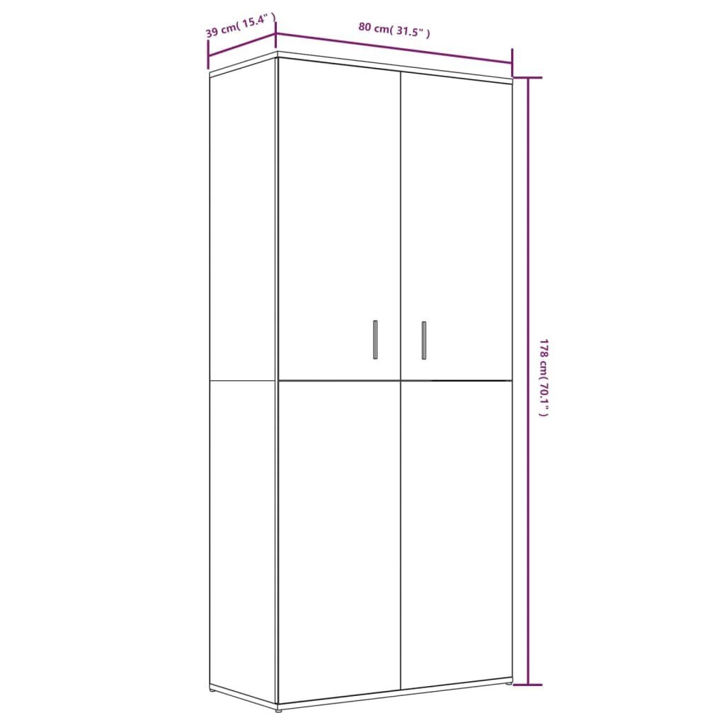 vidaXL jalatsikapp, hall Sonoma tamm, 80 x 39 x 178 cm, tehispuit цена и информация | Jalatsikapid, jalatsiriiulid | kaup24.ee