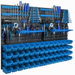 Настенная полка 115 x 78 см, держатели инструментов, синий, 56 шт цена и информация | Ящики для инструментов, держатели | kaup24.ee