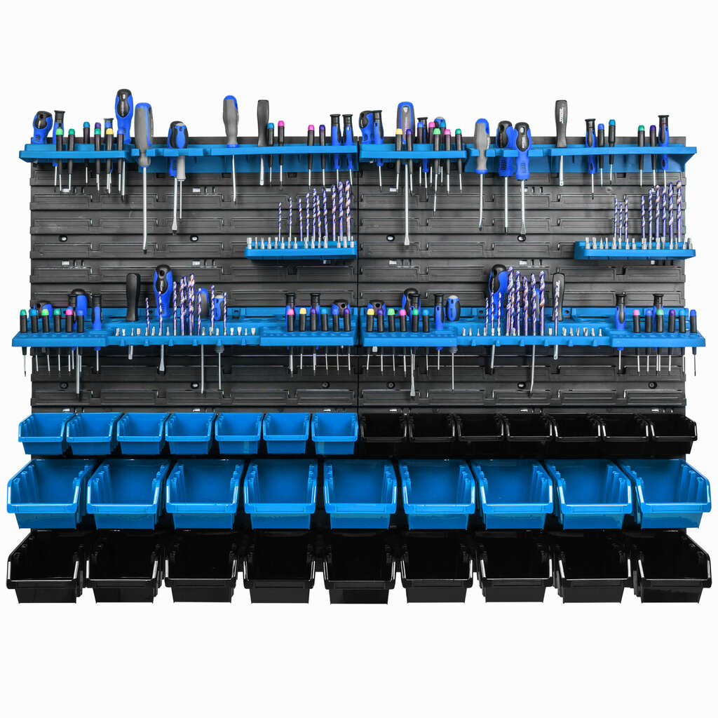 Hoiusüsteemi seinariiul 115x78cm, tööriistahoidikud, 32 tk. Kastide virnastamine töökoja seinariiul цена и информация | Tööriistakastid, tööriistahoidjad | kaup24.ee