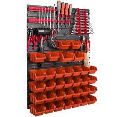 Töökoja seinariiul 57 x 78 cm virnastatav kasti tööriistahoidik plastikust 34 karpi oranž värv hind ja info | Tööriistakastid, tööriistahoidjad | kaup24.ee