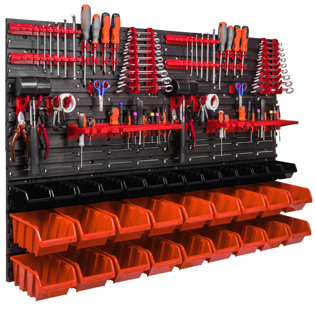 Hoiusüsteemi seinariiul 1152 x 780 mm virnastamiskastidega 32 kasti oranž hind ja info | Tööriistakastid, tööriistahoidjad | kaup24.ee