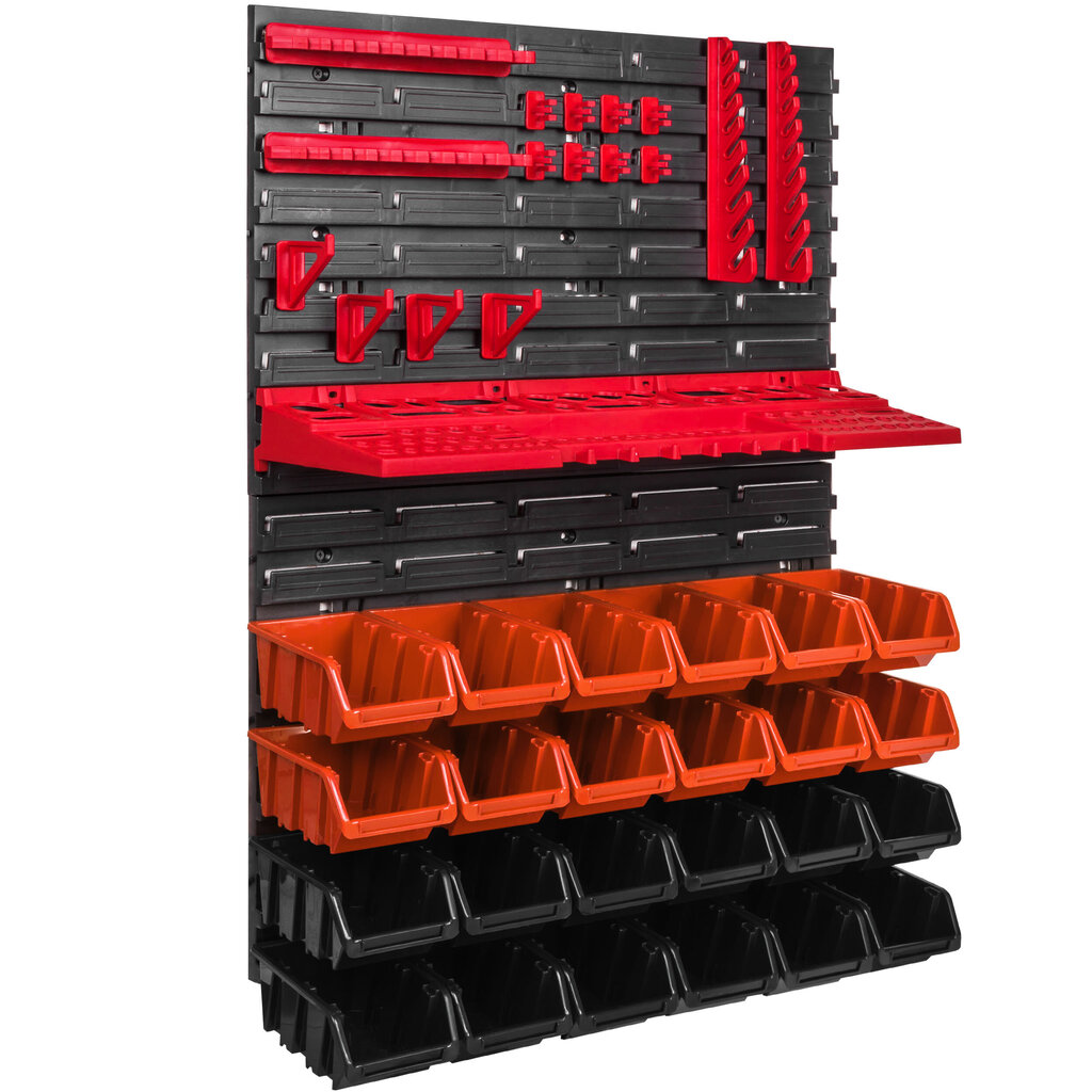 Garaaži riiulid 576 x 780 seinariiulid Hoiukastid 24 kasti oranž/must hind ja info | Tööriistakastid, tööriistahoidjad | kaup24.ee