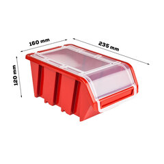 Пластиковый штабелируемый ящик с крышкой, 160x230x120 мм, красный цена и информация | Ящики для инструментов, держатели | kaup24.ee