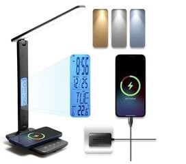 LED laualamp juhtmevaba laadijaga, USB laadimispesa, kell, äratuskell, kuupäev, temperatuurinäidik цена и информация | Настольные лампы | kaup24.ee