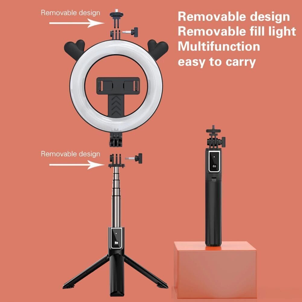 Selfie Stick - eemaldatava bluetooth-puldi, statiivi ja rõngaslambiga - P40D-3 must hind ja info | Selfie sticks | kaup24.ee