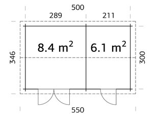 Aiakuur-ait Jari 14,5 m² 2 ruumiga ja pruuni puidukaitsega цена и информация | Садовые сараи, дровницы | kaup24.ee