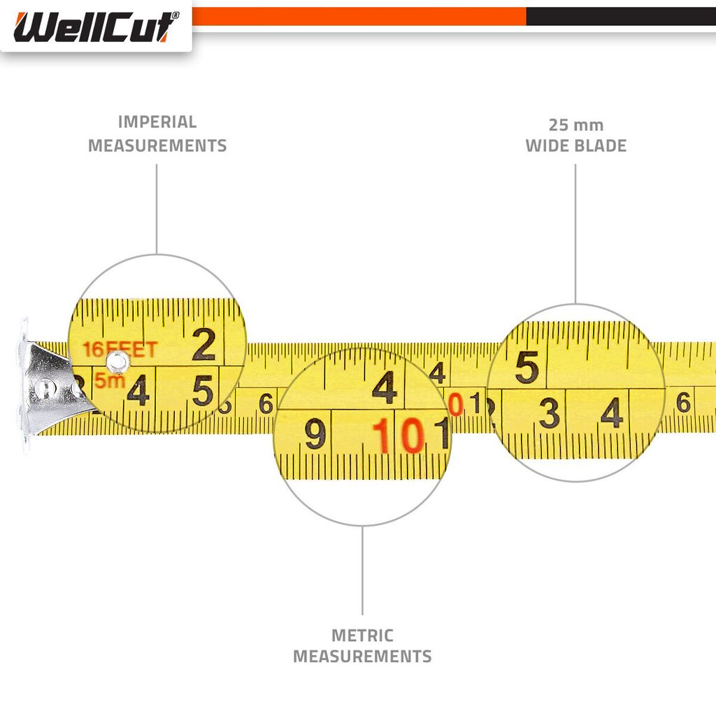 Mõõdulint Magnetic WellCut WC-MT825 цена и информация | Käsitööriistad | kaup24.ee