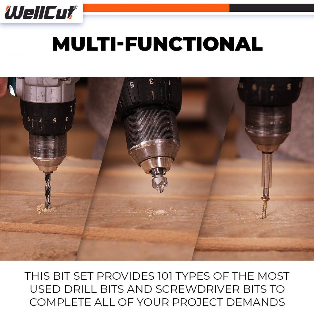 Puuride ja keerdotsikute komplekt, 101 tk. UK BRAND, WellCut® WC-DB101U hind ja info | Käsitööriistad | kaup24.ee