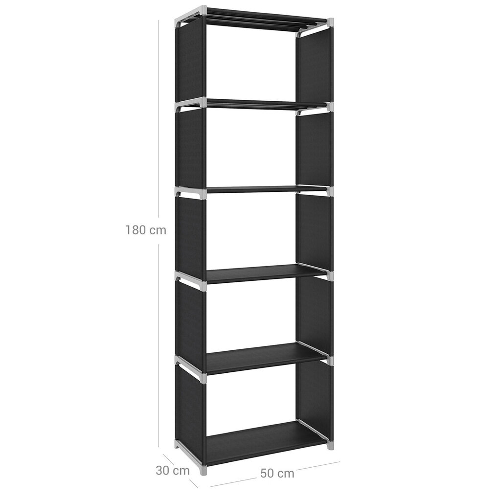 Riidest riiul 50x30x180 cm., must hind ja info | Riiulid | kaup24.ee