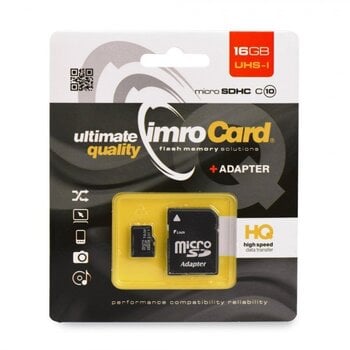 Mälukaart Imro Micro SDHC 16 GB, klass 10 UHS-1 + adapter hind ja info | Mobiiltelefonide mälukaardid | kaup24.ee