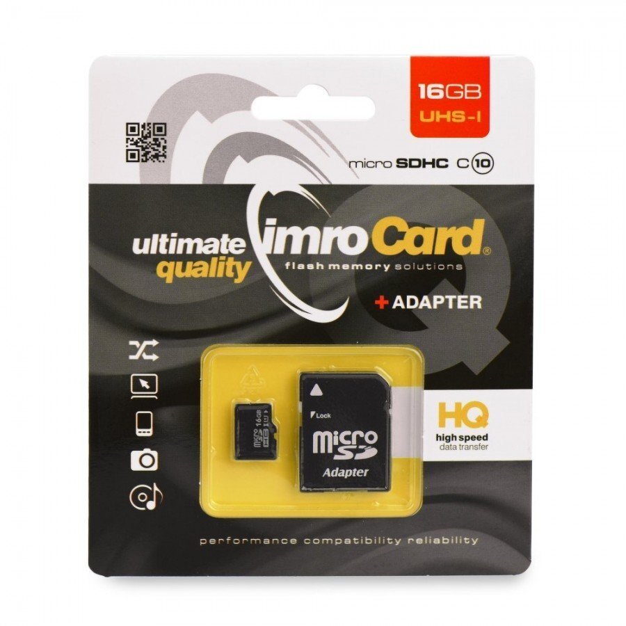 Mälukaart Imro Micro SDHC 16 GB, klass 10 UHS-1 + adapter цена и информация | Mobiiltelefonide mälukaardid | kaup24.ee