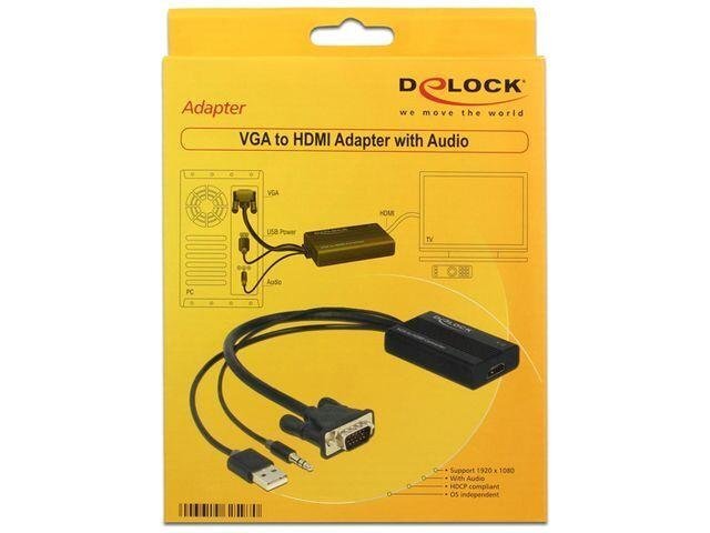 Delock adapter VGA (M) + USB (Toide) + Jack (Audio) -> HDMI (F) цена и информация | USB jagajad, adapterid | kaup24.ee