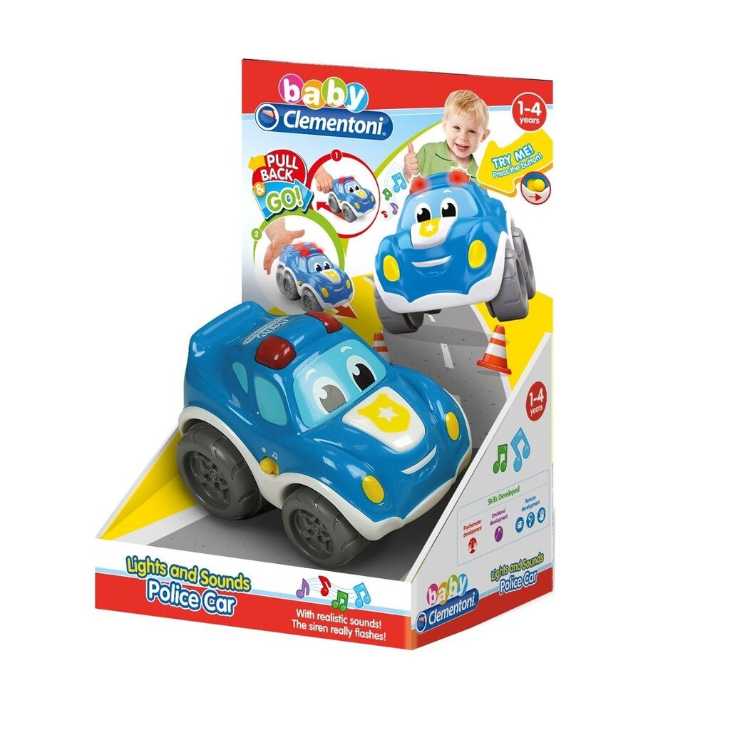 CLEMENTONI politseiauto Baby Pull & Back, 17179 hind ja info | Imikute mänguasjad | kaup24.ee