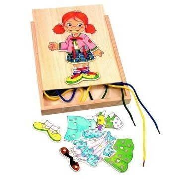 Woody 90017 Eco Wooden Educational hand motoric skills - Lacing Dress-up puzzle Baby Girl (13pcs) for kids 3y+ (18x22cm) цена и информация | Tüdrukute mänguasjad | kaup24.ee