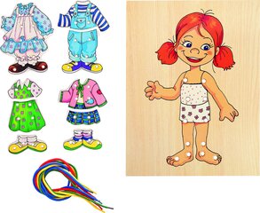 Woody 90017 Eco Wooden Educational hand motoric skills - Lacing Dress-up puzzle Baby Girl (13pcs) for kids 3y+ (18x22cm) hind ja info | Woody Lapsed ja imikud | kaup24.ee