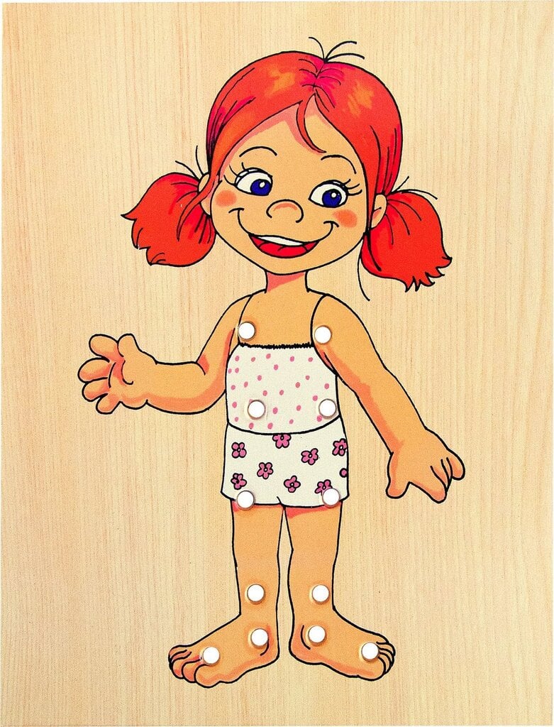 Woody 90017 Eco Wooden Educational hand motoric skills - Lacing Dress-up puzzle Baby Girl (13pcs) for kids 3y+ (18x22cm) hind ja info | Tüdrukute mänguasjad | kaup24.ee