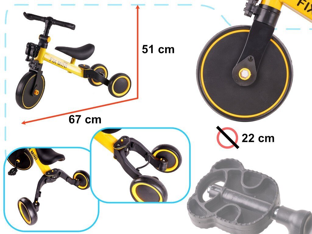 Krossi trikiratas Trike Fix Mini 3in1 pedaalidega, kollane цена и информация | Kolmerattalised jalgrattad | kaup24.ee