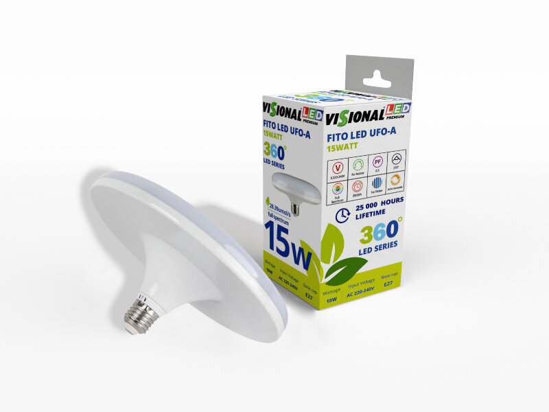 LED pirn taimedele Visional Premium Е27 Ufo / Phyto pirn / 15W / 270° / PF 0,5 / 28,39 µmol/s / täisspekter / ei virvenda hind ja info | Nutipotid ja taimelambid | kaup24.ee