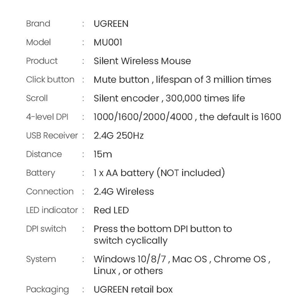 Ugreen (mu001) hind ja info | Hiired | kaup24.ee