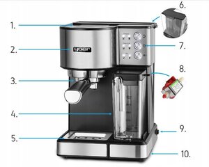 Полуавтоматическая кофемашина Yoer LATTIMO EMF01S с автоматическим вспениванием молока цена и информация | Кофемашины | kaup24.ee