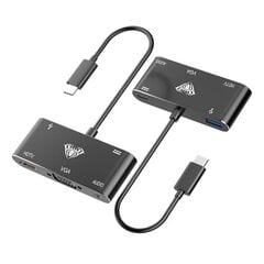 Hub адаптер Aula OT-9573S 5в1 USB-C на Hdmi 4K 30Hz / VGA монитор / USB 3.0 / Audio 3.5 мм / PD, заряд цена и информация | Адаптер Aten Video Splitter 2 port 450MHz | kaup24.ee