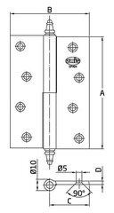 Ukse hing 1007, 90x60x2.5mm, D-vasak, messing цена и информация | Дверные петли и другие принадлежности | kaup24.ee