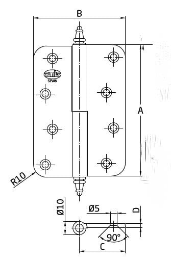 Ukse hing 1070, 100x70*3mm, D-vasak, messing цена и информация | Ukse hinged, tarvikud | kaup24.ee