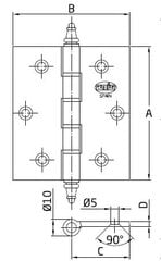 Петля 1008, 120*80*3мм, универсальная, хромированная, матовая цена и информация | Дверные петли и другие принадлежности | kaup24.ee