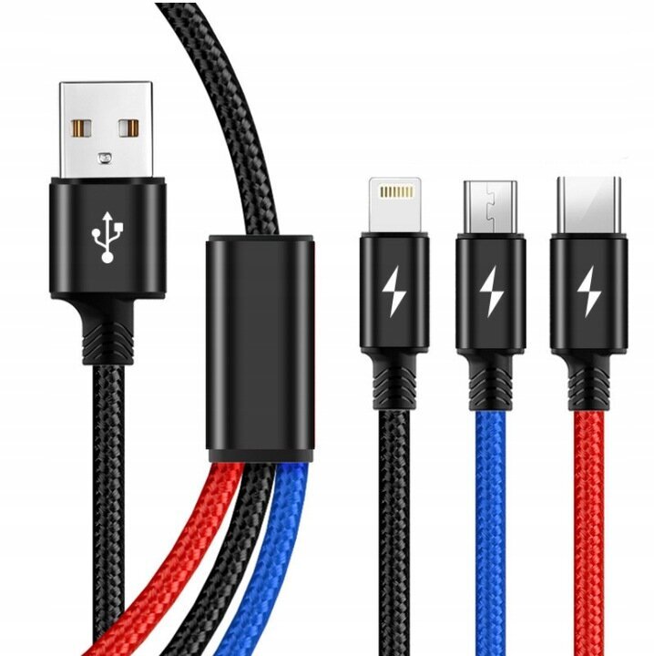 USB-kaabel - USB tüüp C / microUSB / Lightning Pixel 1,1 m цена и информация | Mobiiltelefonide kaablid | kaup24.ee