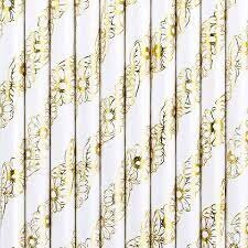 Paberkõrred valge kuld lilledega 19,5 cm 10 tk цена и информация | Праздничная одноразовая посуда | kaup24.ee