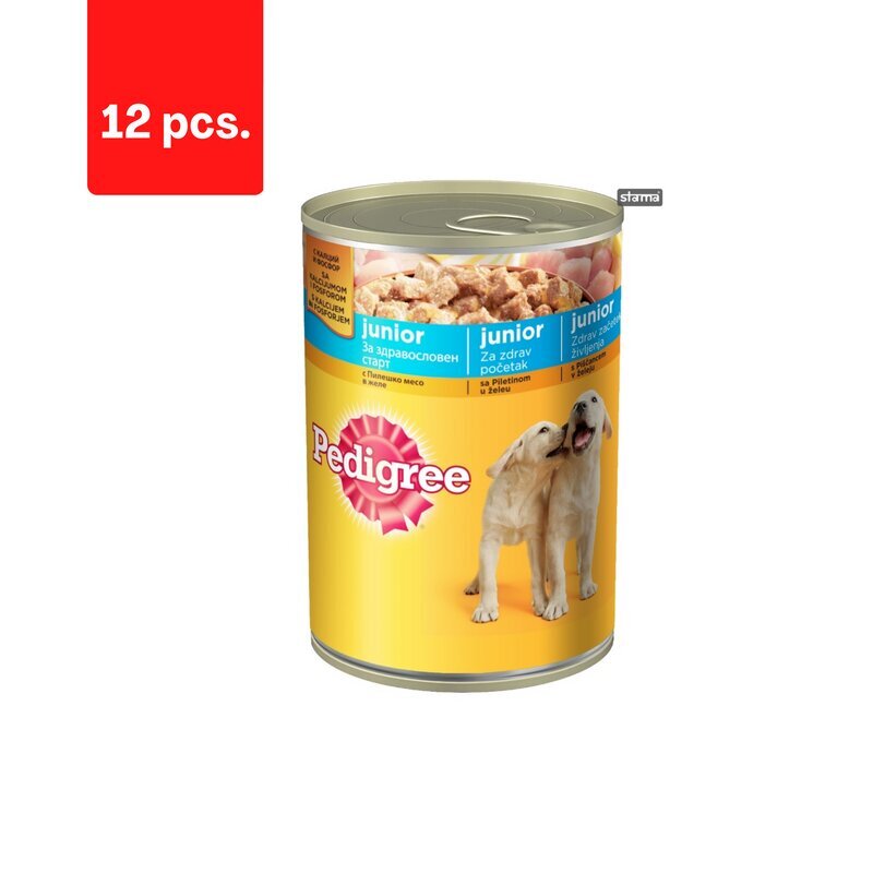 Koerakonserv PEDIGREE Junior, kanaga, 400 g x 12 tk hind ja info | Konservid koertele | kaup24.ee