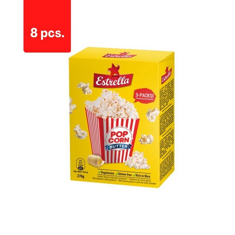 Popkorn ESTRELLA, võimaitseline, 3*90g x 8 pakki hind ja info | Suupisted, krõpsud | kaup24.ee