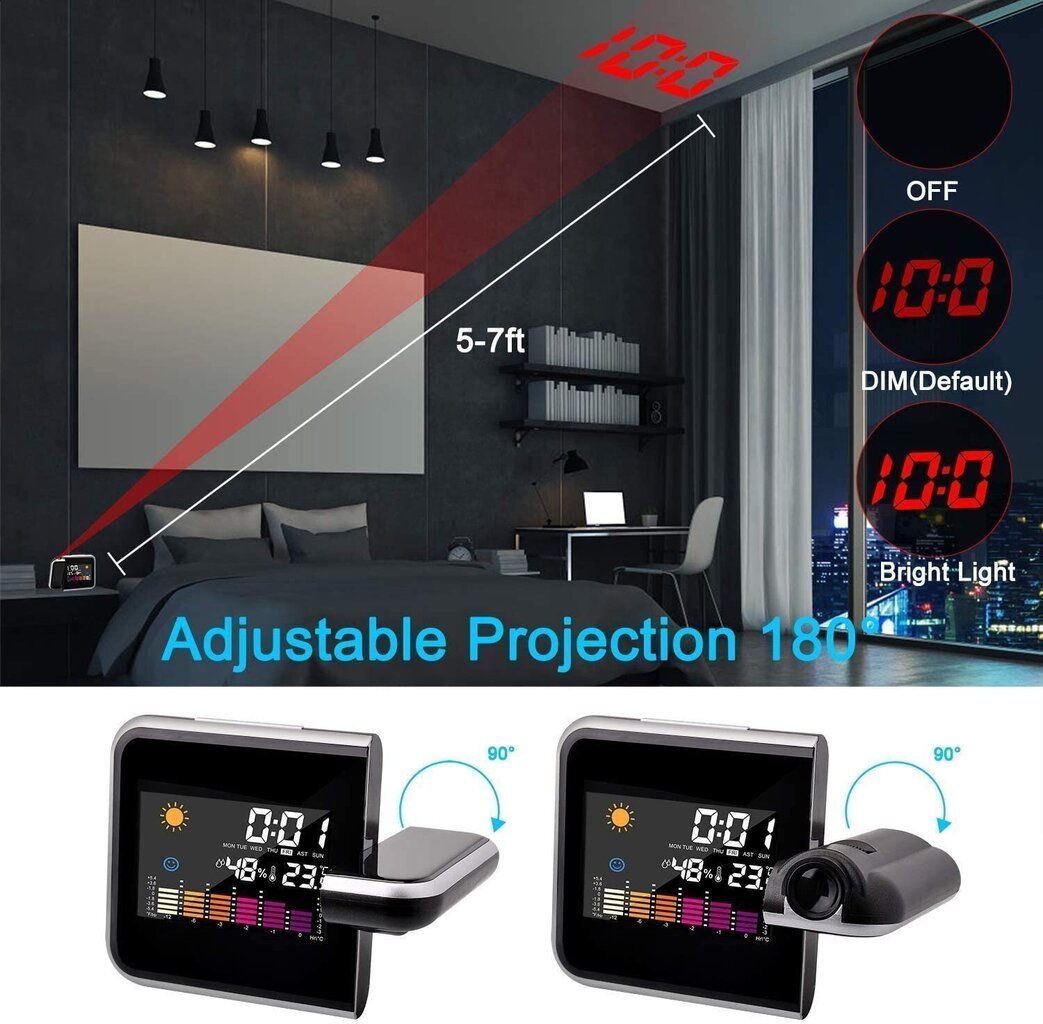 Ilmajaamaga kell LED projektoriga цена и информация | Ilmajaamad, termomeetrid | kaup24.ee