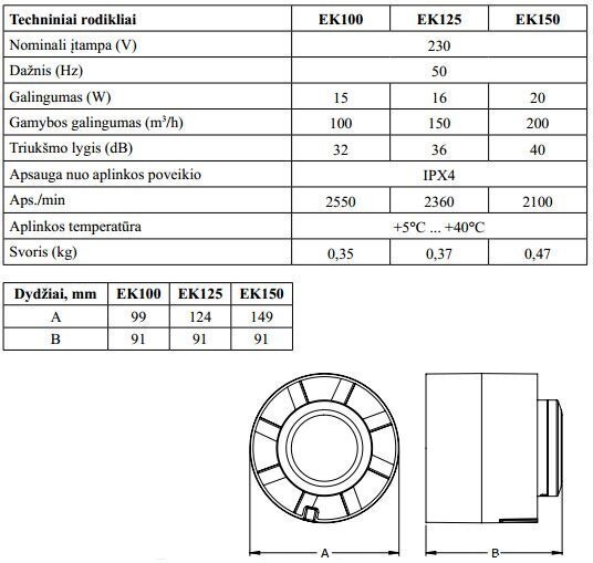 Kanali ventilaator taimeriga Europlast E-EXTRA EK100T, Ø100 mm hind ja info | Vannitoa ventilaatorid | kaup24.ee