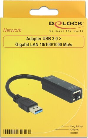 Delock – võrguadapter USB 3.0 –> RJ-45 1 GB kaabliga: цена и информация | USB jagajad, adapterid | kaup24.ee