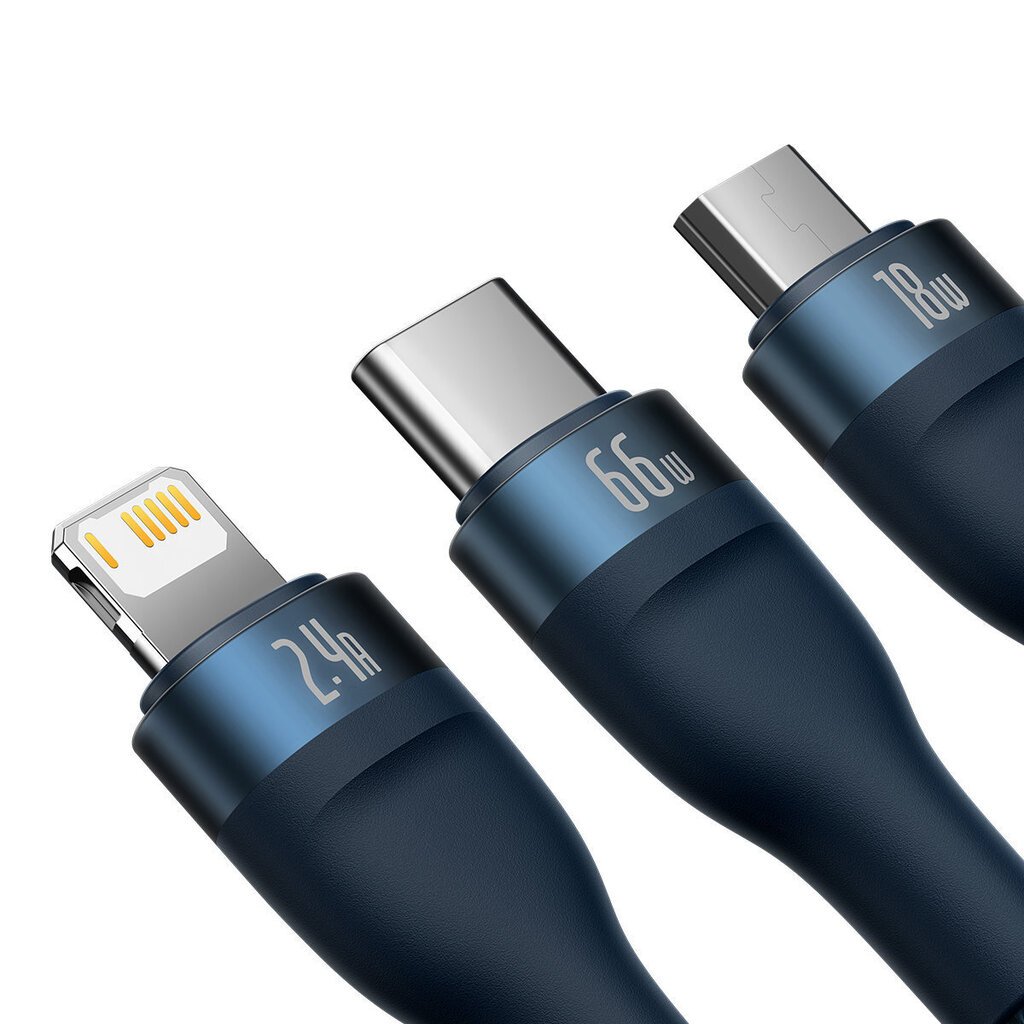 Baseus Flash Series Ⅱ 3in1 USB-A to USB-C / Micro-USB / Lightning 66W 480Mb/s, 1.2m цена и информация | Mobiiltelefonide kaablid | kaup24.ee