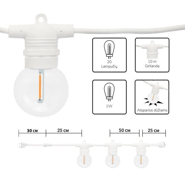 Välitingimustes kasutatav valguskett (LED tuled) 20 m Glow valge hind ja info | Jõulutuled | kaup24.ee