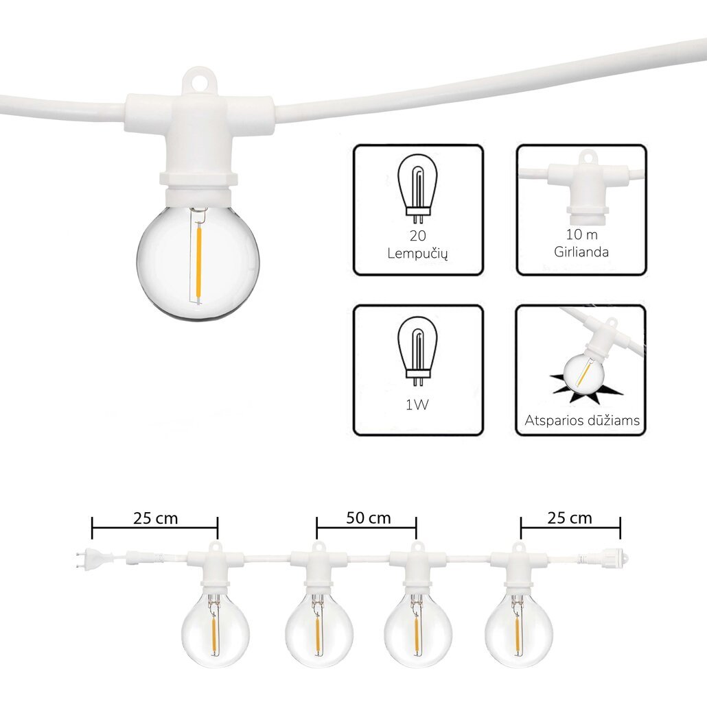 Välitingimustes kasutatav valguskett (LED tuled) 150 m Perl valge hind ja info | Jõulutuled | kaup24.ee