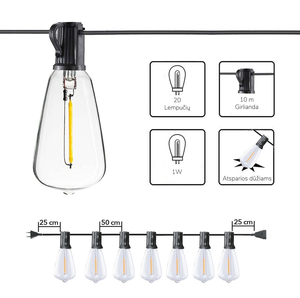 Välitingimustes kasutatav valguskett (LED tuled) 20 m Retro цена и информация | Jõulutuled | kaup24.ee