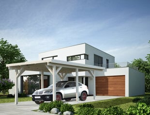 Auto varjualune Karl 11,7 m² valkja puidukaitsega hind ja info | Kuurid ja aiamajad | kaup24.ee