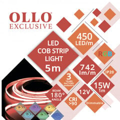 COB LED-riba, 12V / 15W/m / RGB - mitmevärviline, 5m цена и информация | Светодиодные ленты | kaup24.ee