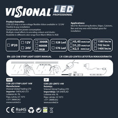 COB LED-riba Visional Professional, 24V / 14W/m / 4000K / NW - neutraalne valge, 5m цена и информация | Светодиодные ленты | kaup24.ee