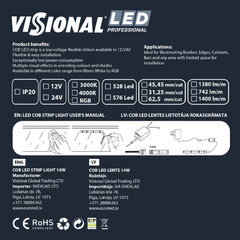 COB LED-riba Visional Professional, 12V / 14W/m / 3000K / WW - soe valge, 5 m цена и информация | Светодиодные ленты | kaup24.ee