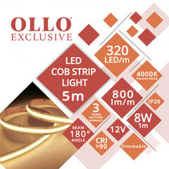 LED-лента Visional Ollo, нейтральный белый, 12 В, 5 м цена и информация | Светодиодные ленты | kaup24.ee
