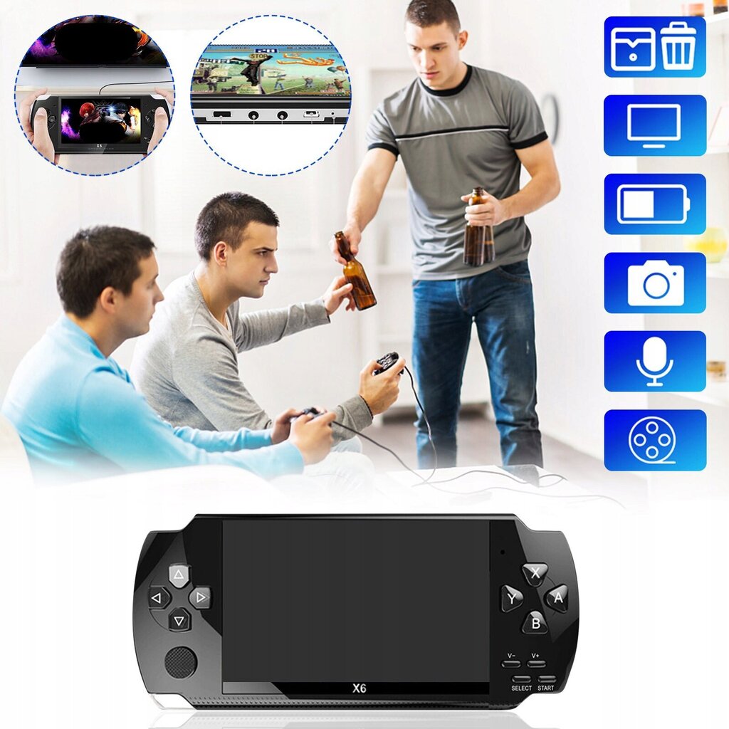 X6 Portable Game Console 1000 sisseehitatud mängud (8-, 16-, 32-, 64- ja 128-bitised mängud) цена и информация | Mängukonsoolid | kaup24.ee