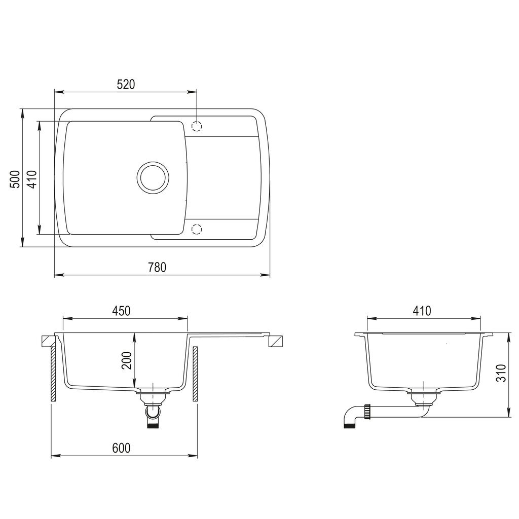 Graniitvalamu 780x500 Silica hind ja info | Köögivalamud | kaup24.ee